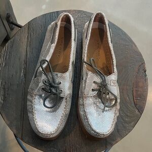 Sperry Metallic Silver Loafers